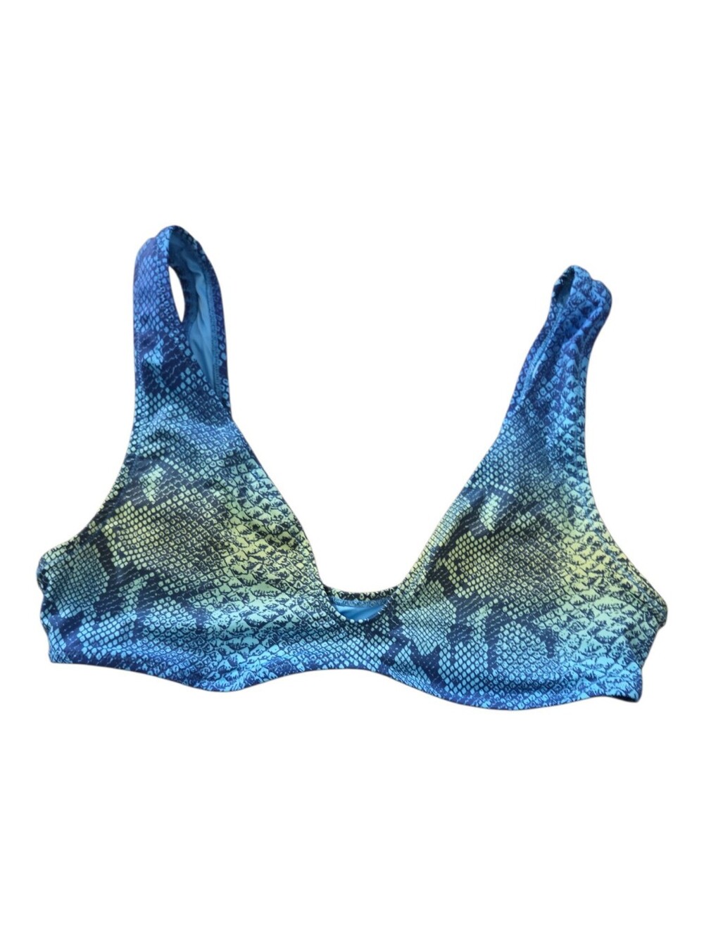 NWT SKIMS Signature Swim Plunge Triangle Top Blue Aqua Ombre Snake Print XL